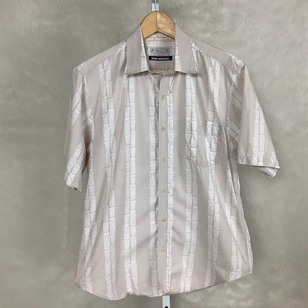 Reyn Spooner White & Cream Short Sleeve Button Front Tiki Aloha Shirt M
